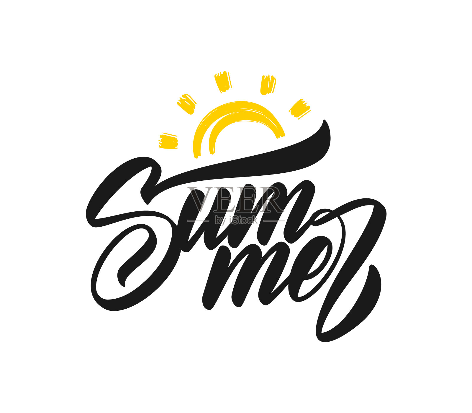 矢量笔刷类型的字母暑假与涂鸦太阳在白色的背景。设计元素图片