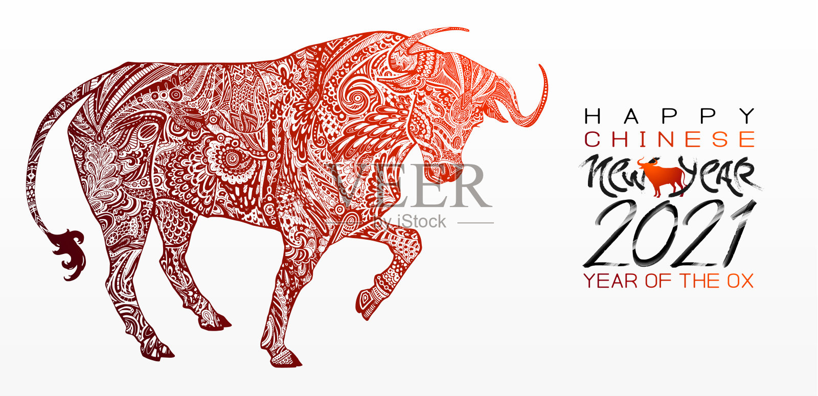 2021年中国新年。生肖牛。设计模板素材