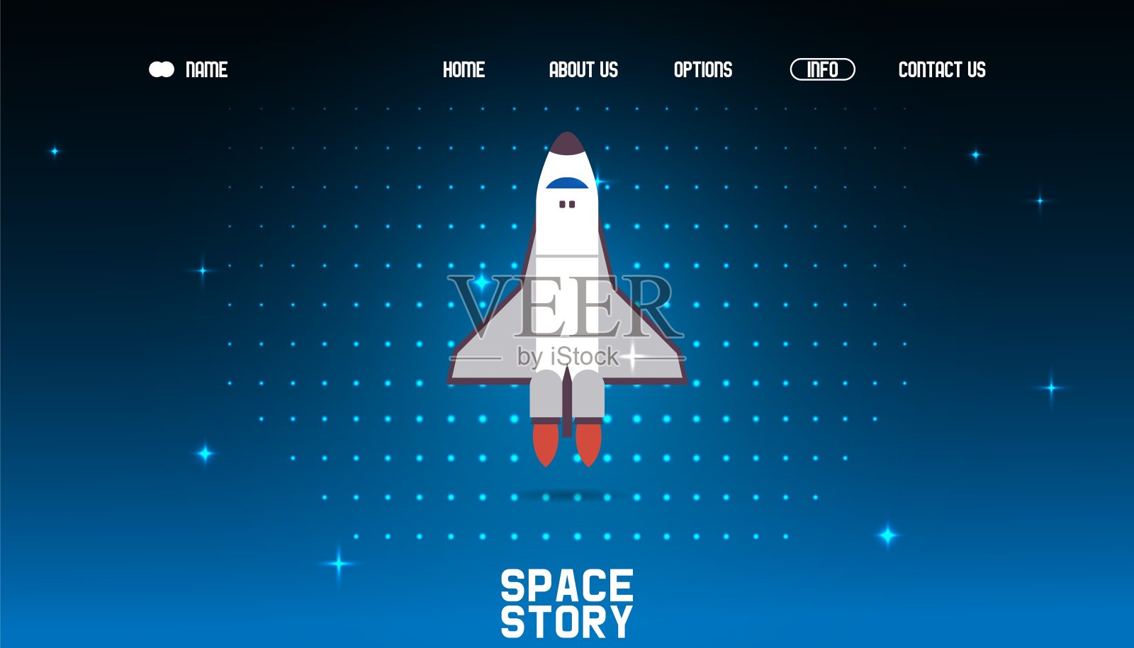 太空故事网页，火箭飞行结果矢量图。关于地球轨道外旅行的着陆横幅网站，研究插画图片素材