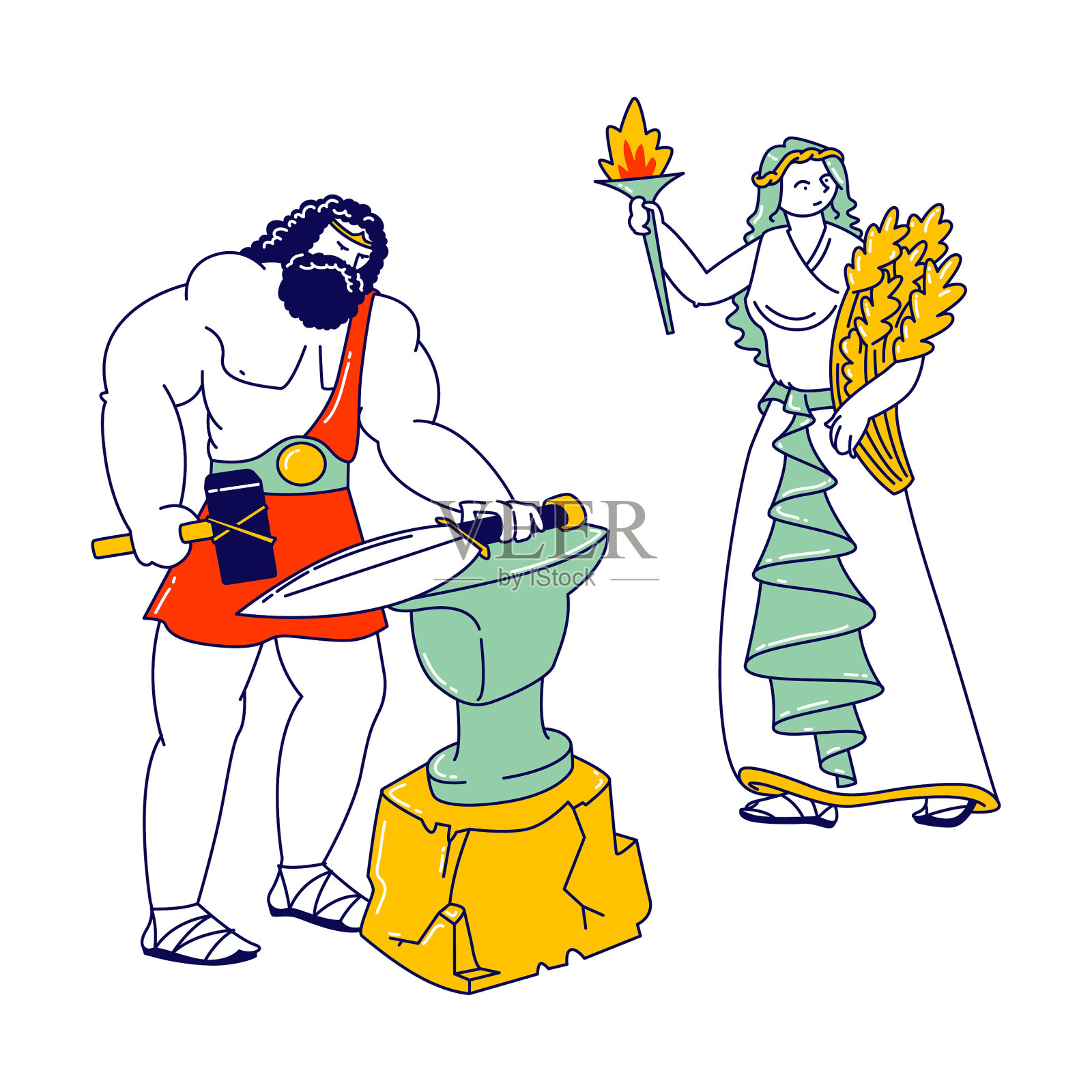 奥林匹克神的特征赫菲斯托斯或火神设计元素图片