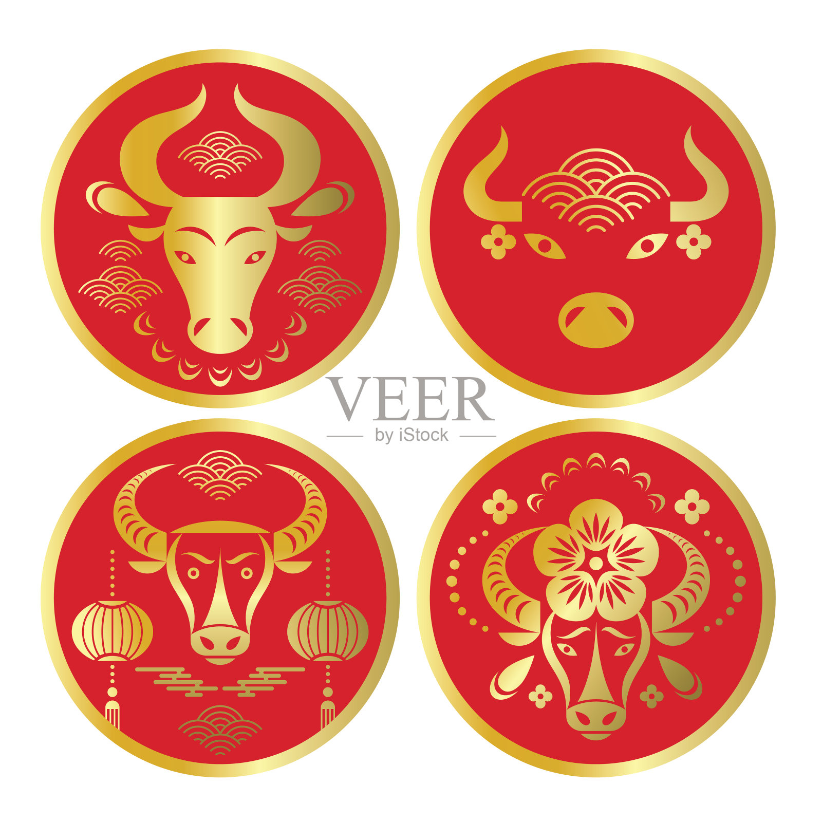 公牛的标志、标志或贴纸。中国的牛年。插画图片素材