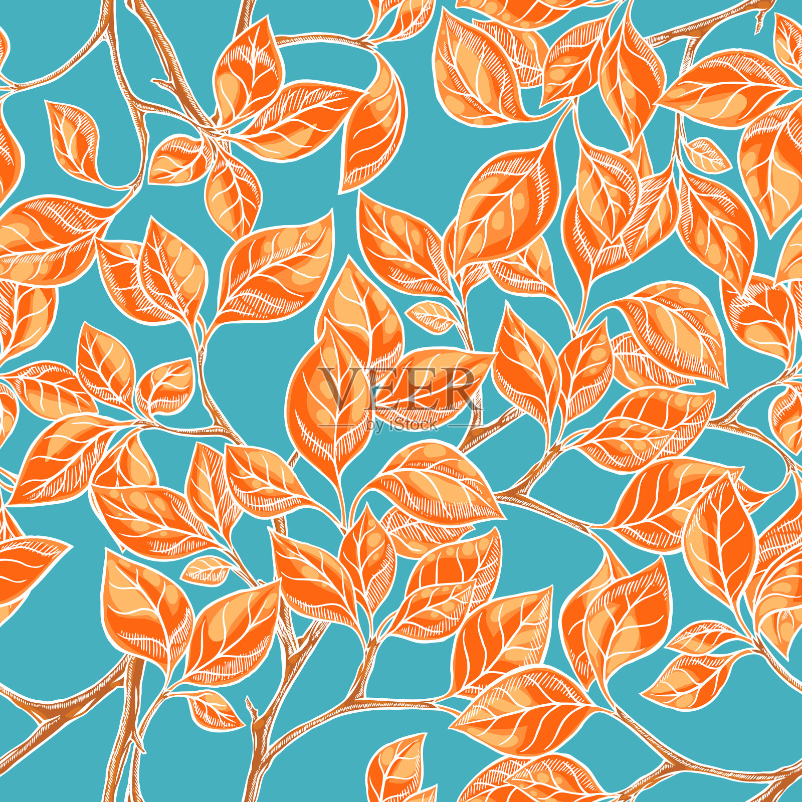 无缝背景与橙色的叶子插画图片素材