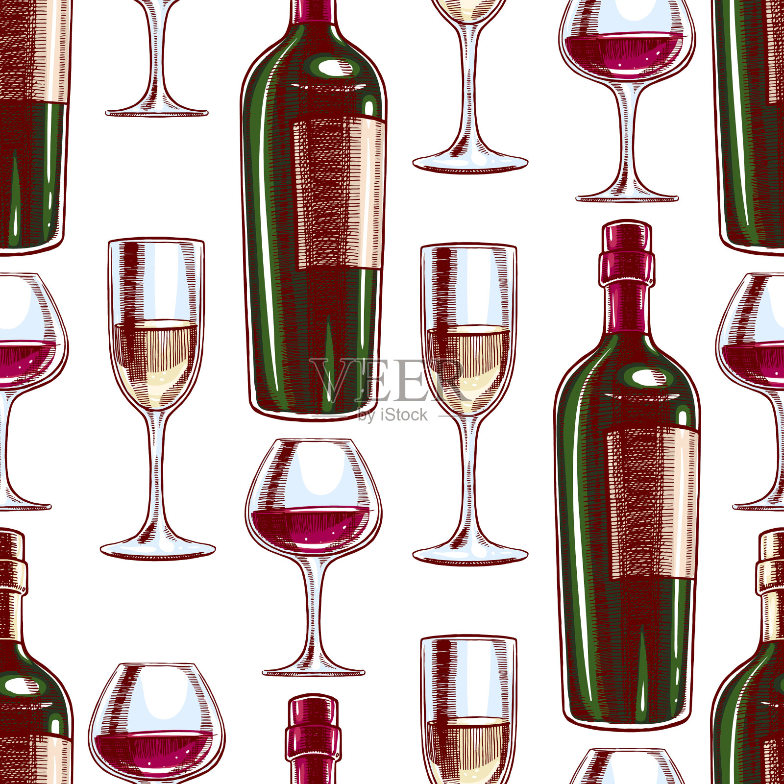 葡萄酒和葡萄酒杯插画图片素材