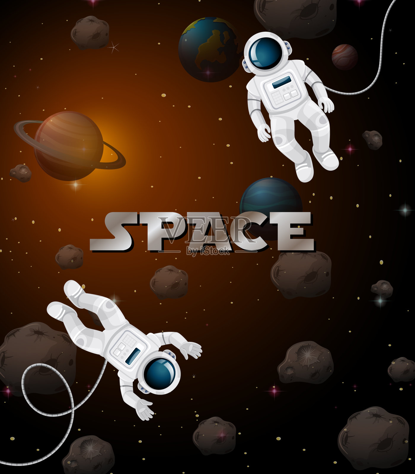 宇航员在太空场景插画图片素材