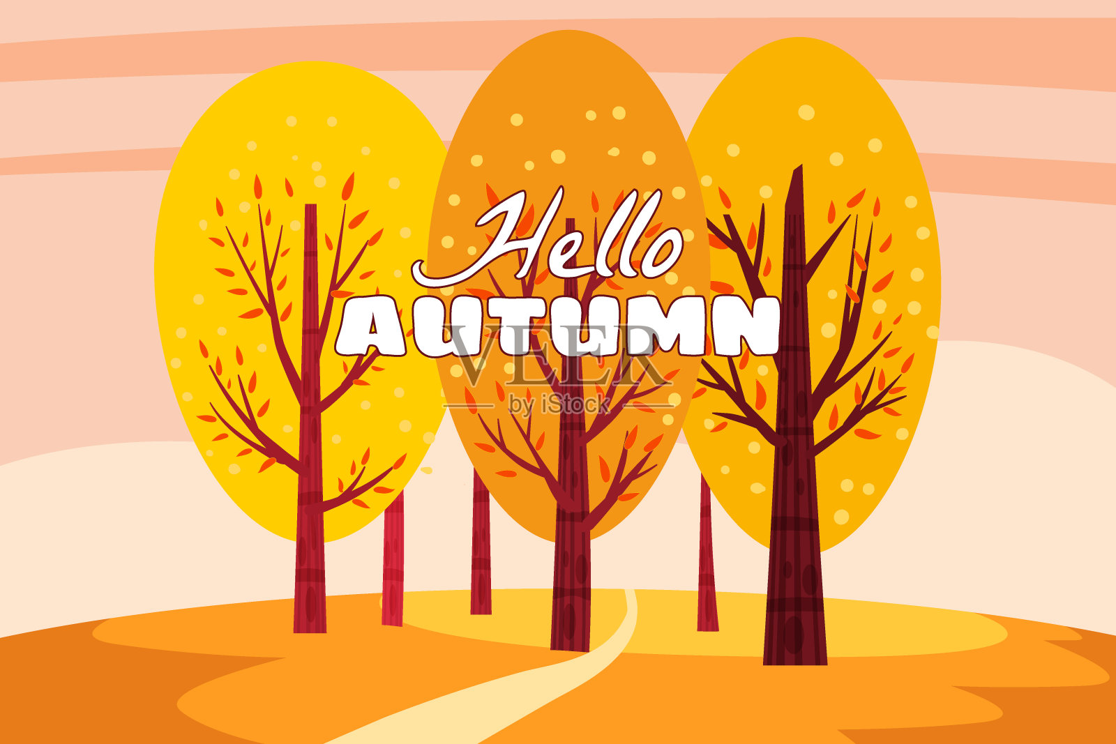 你好,秋天的风景。秋天的树木，黄澄澄的树叶，秋天的自然公园。向量孤立的插图插画图片素材