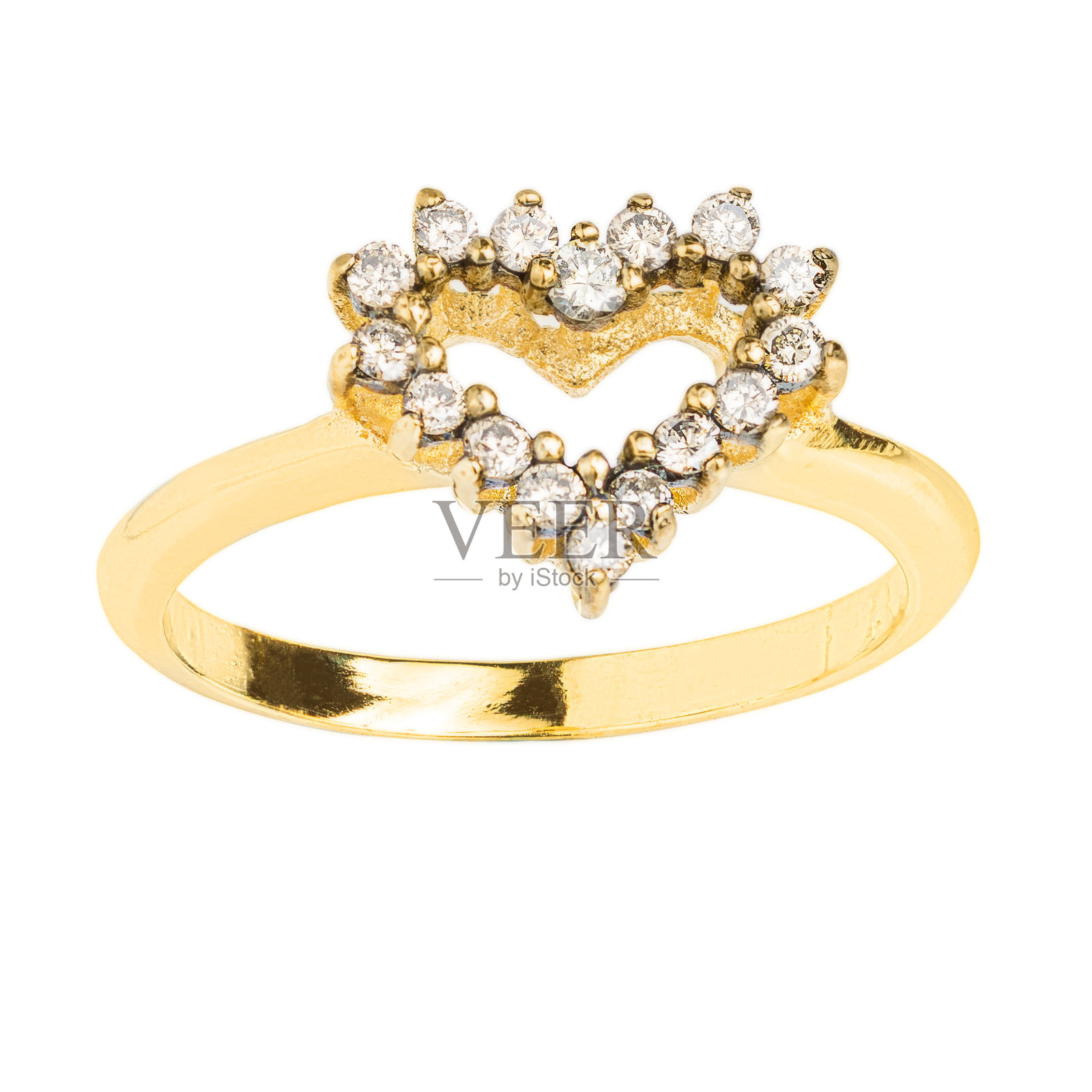 黄金戒指与宝石和钻石孤立在白色背景照片摄影图片