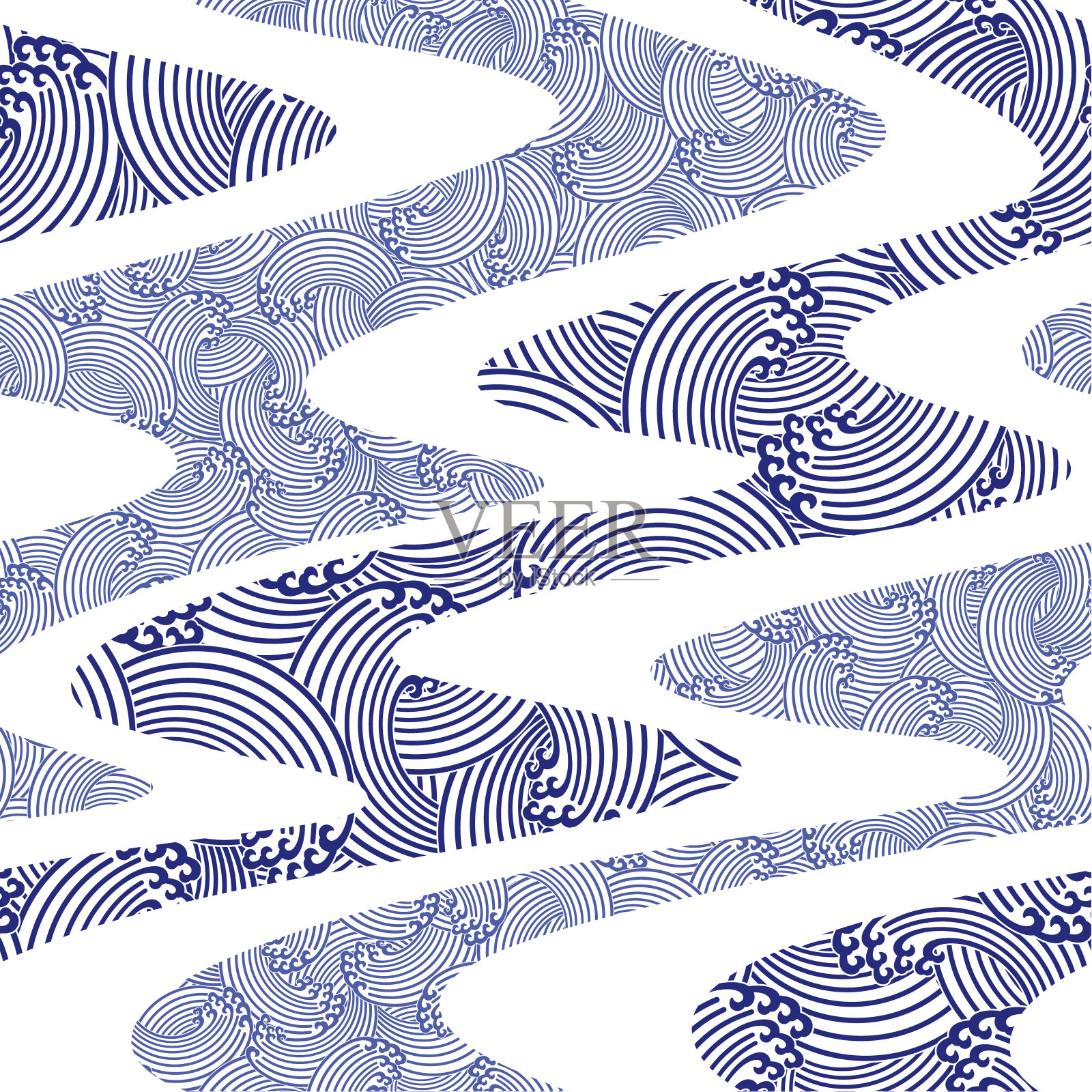 波浪日本风格的装饰设计浑然一体，插画图片素材
