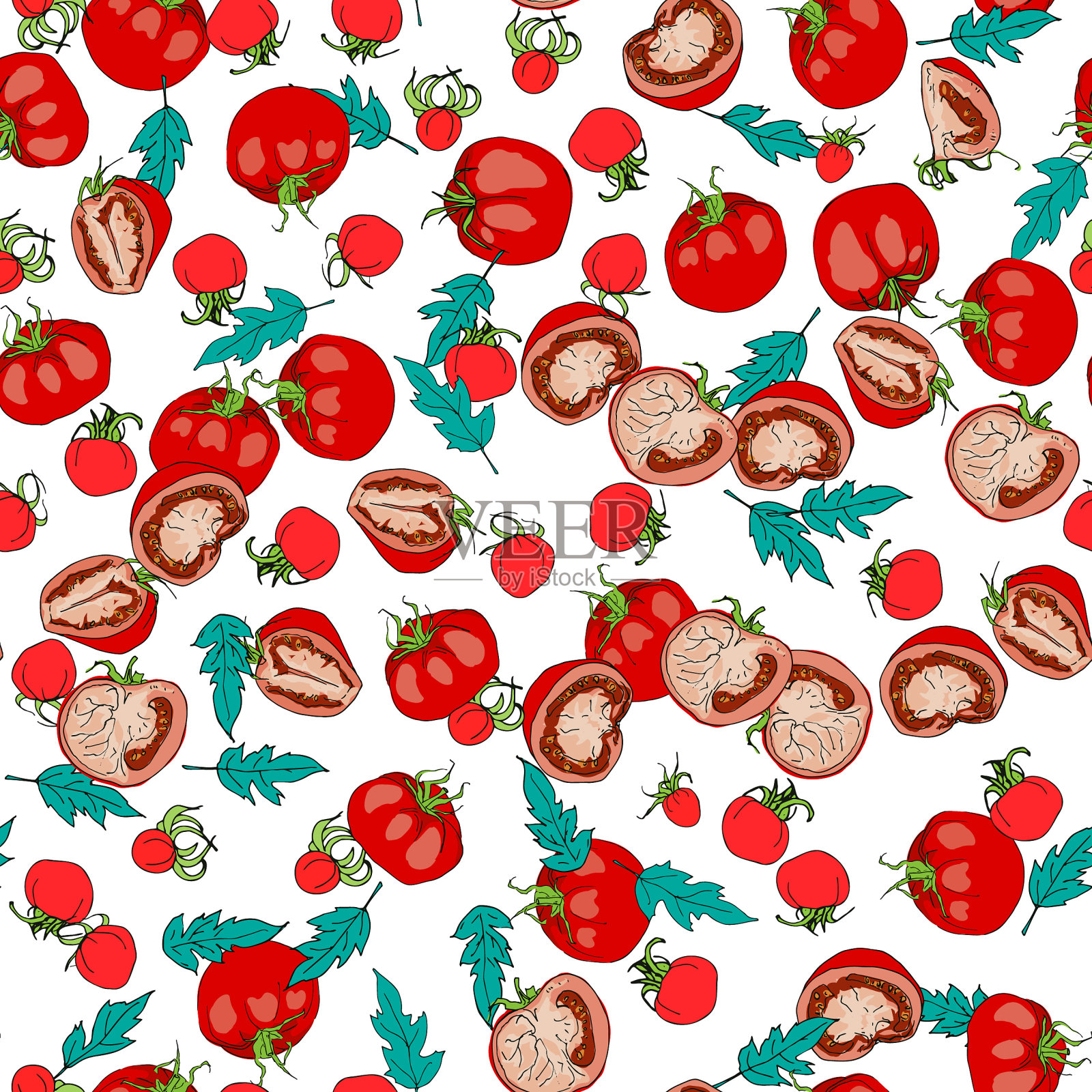 无缝图案的西红柿，整片插画图片素材
