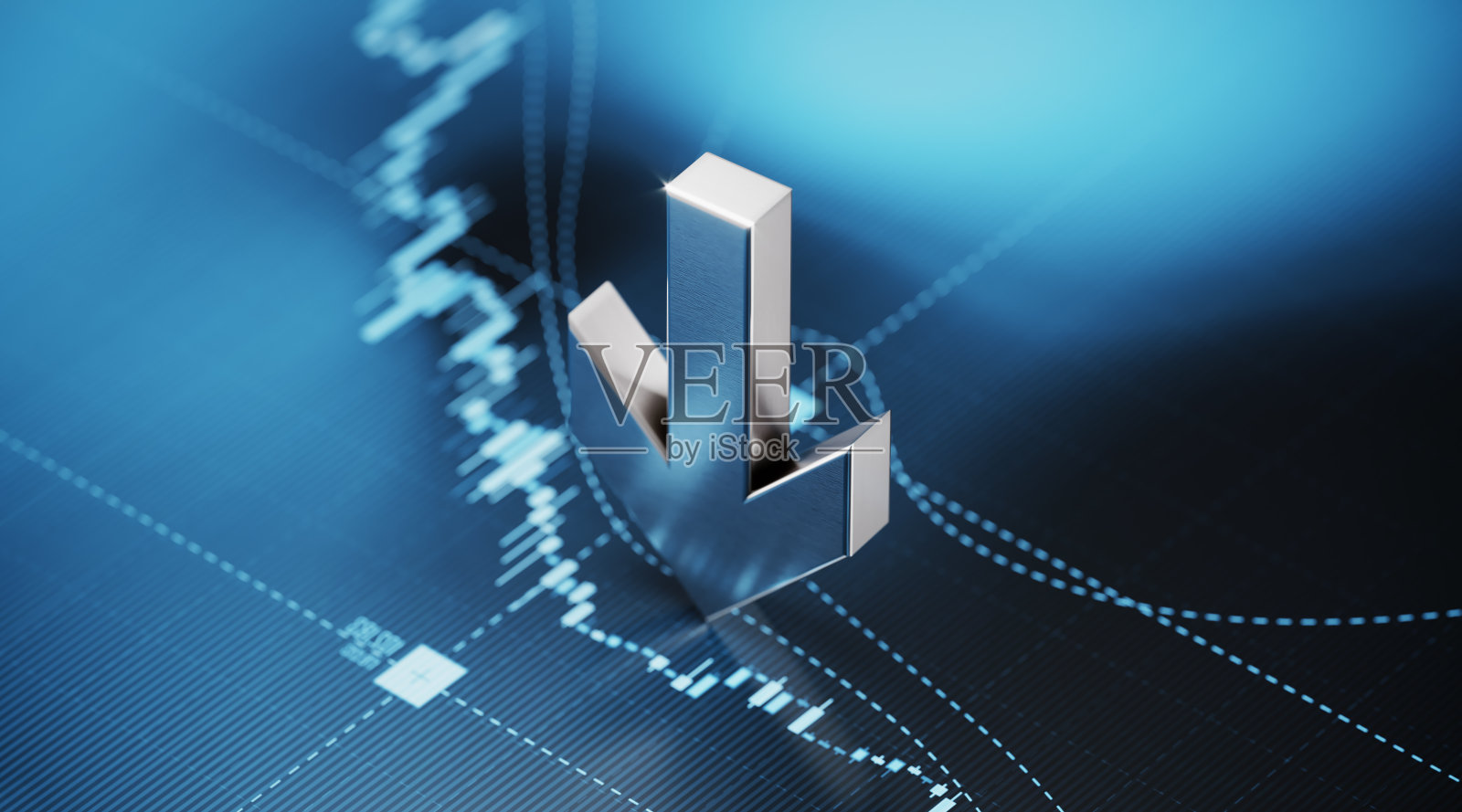 箭头符号坐在蓝色金融图形背景-股票市场和金融概念照片摄影图片