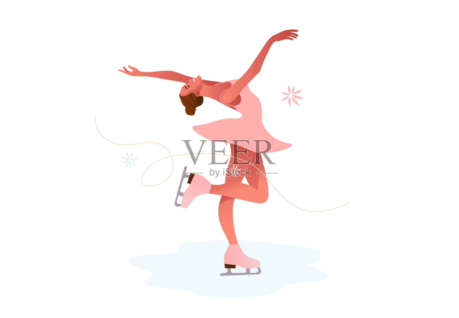 一个穿着粉色服装的女孩在溜冰场滑冰插画图片素材
