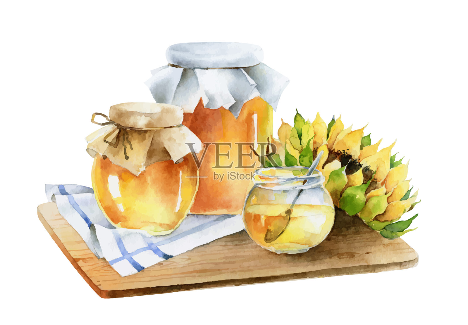 蜂蜜罐的水彩画组成插画图片素材