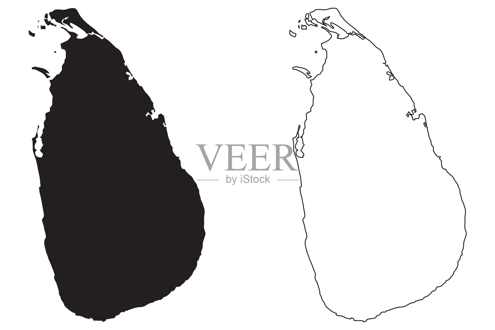斯里兰卡国家地图黑色剪影和插画图片素材