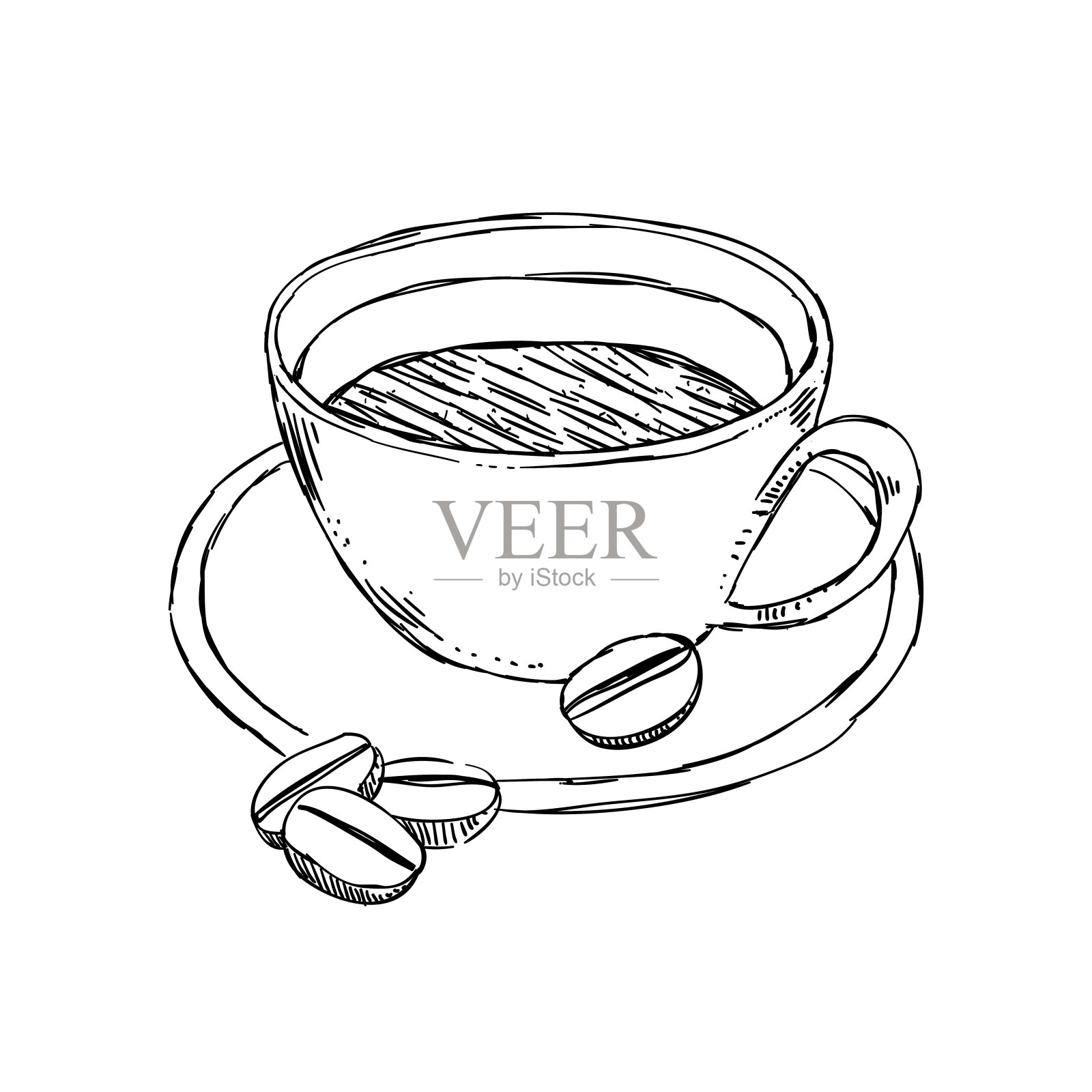 咖啡杯素描风格插图。矢量杯的咖啡孤立在白色的背景插画图片素材