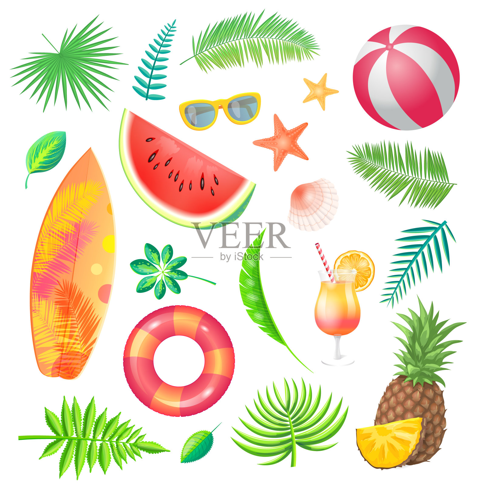 夏季西瓜水果集矢量插图插画图片素材