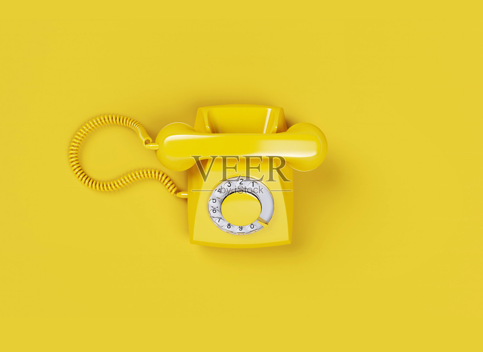 黄色背景上的老式黄色电话。渲染3 d演示照片摄影图片