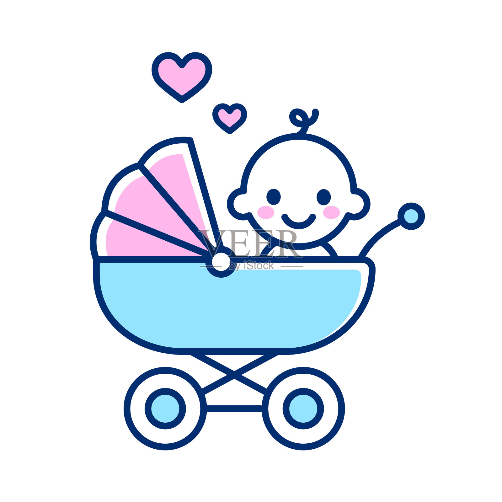 可爱的婴儿在婴儿车图标设计元素图片