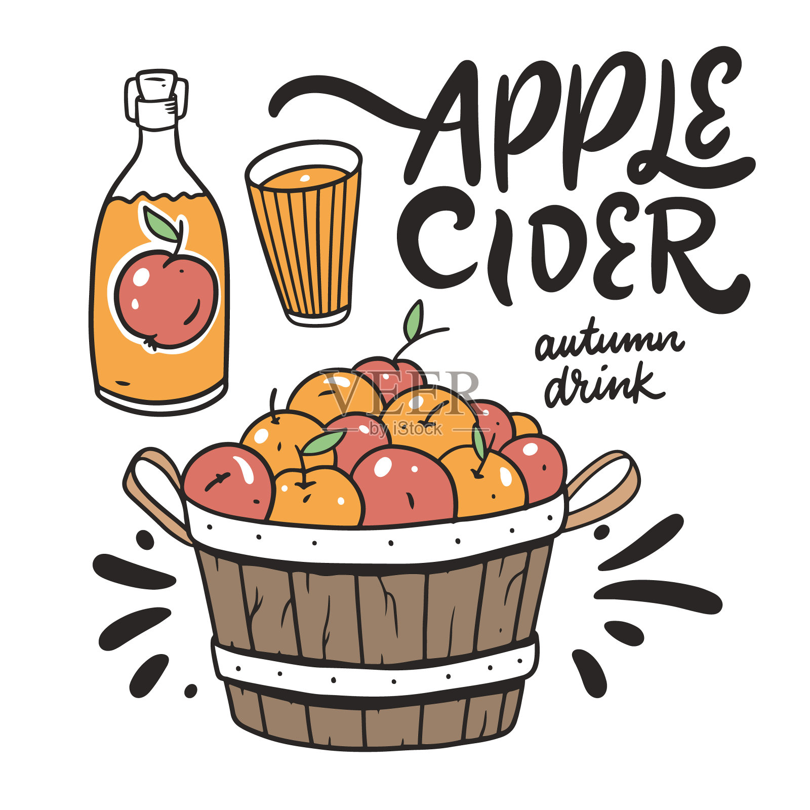 苹果苹果酒秋天喝。手绘草图。线的艺术风格。插画图片素材