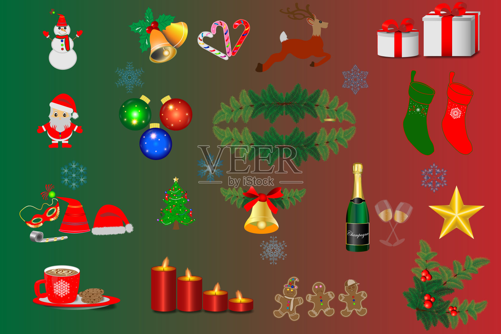 矢量插图，为圣诞节和新年庆祝的元素集。圣诞饰品。插画图片素材