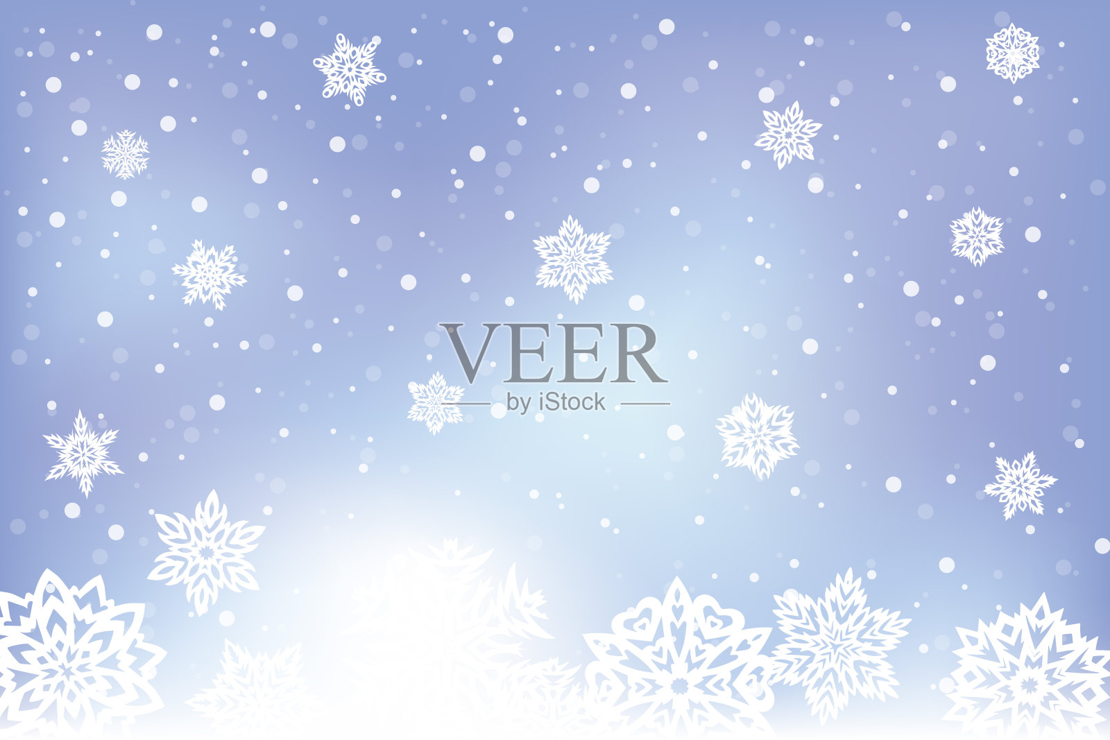 向量抽象冬季软紫蓝色背景与飘落的雪和图案雪花。插画图片素材