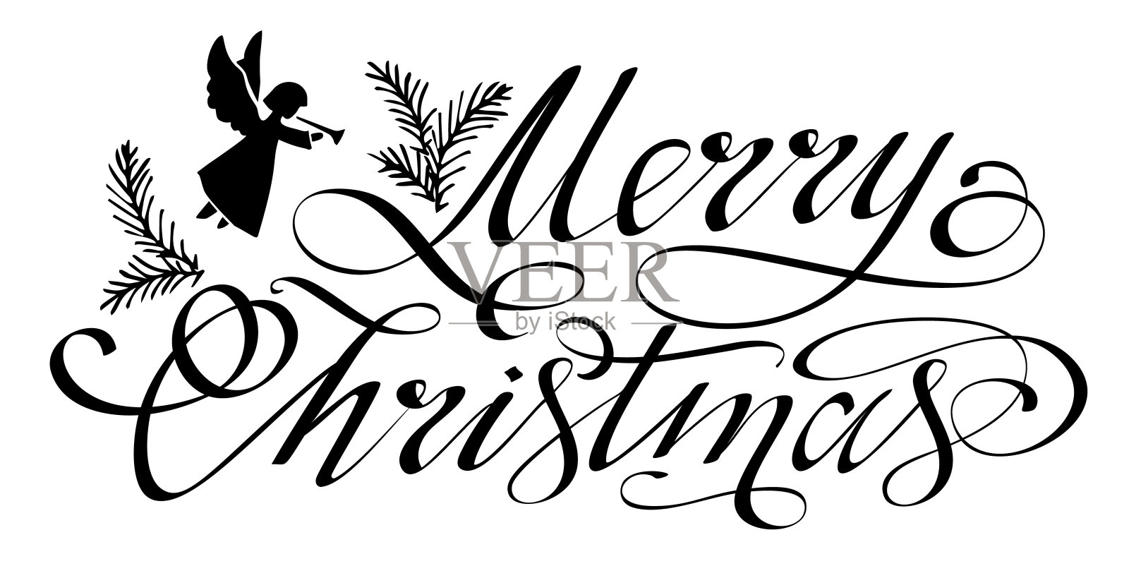 圣诞快乐黑手写着圣诞天使。设计元素图片
