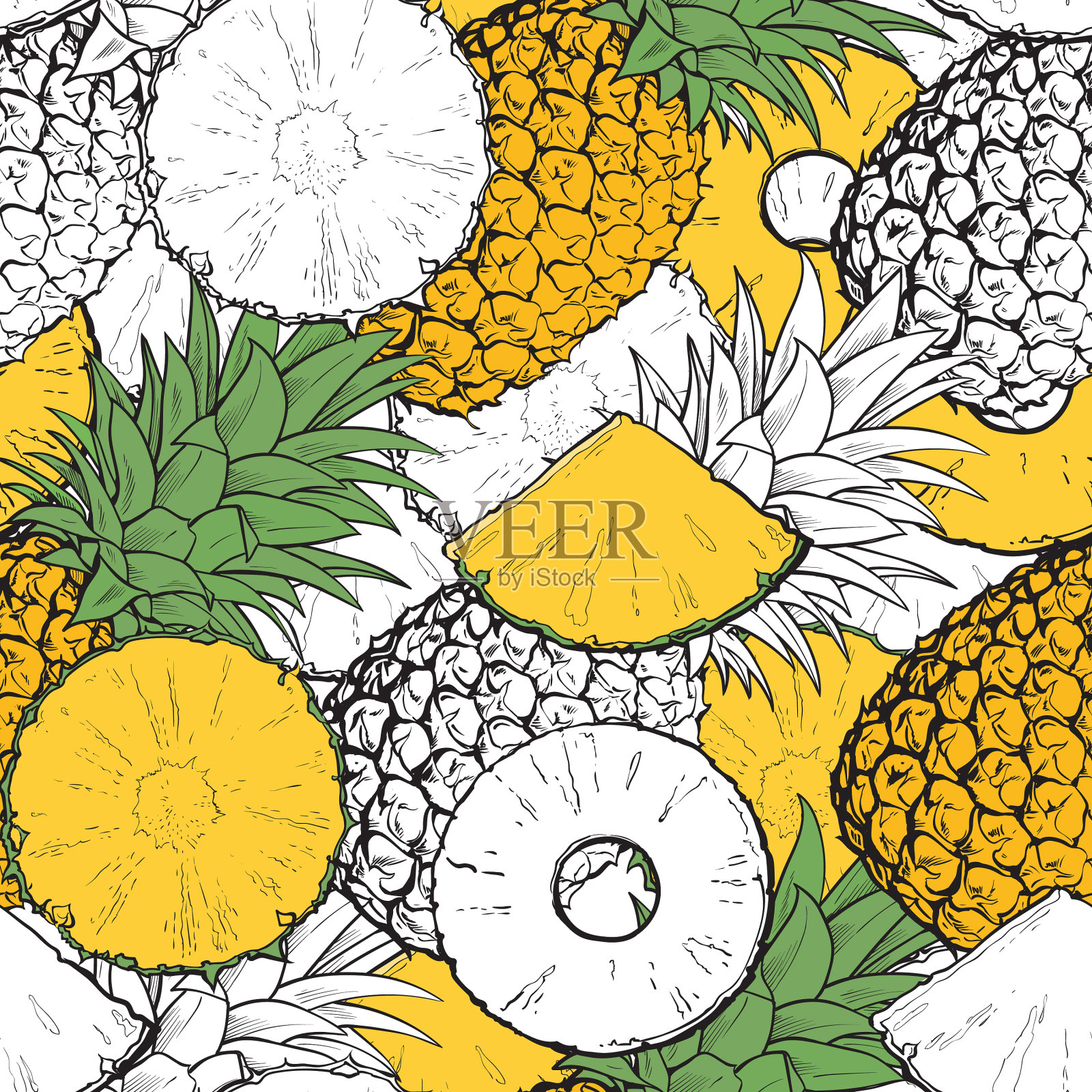 热带菠萝无缝图案用切片插画图片素材