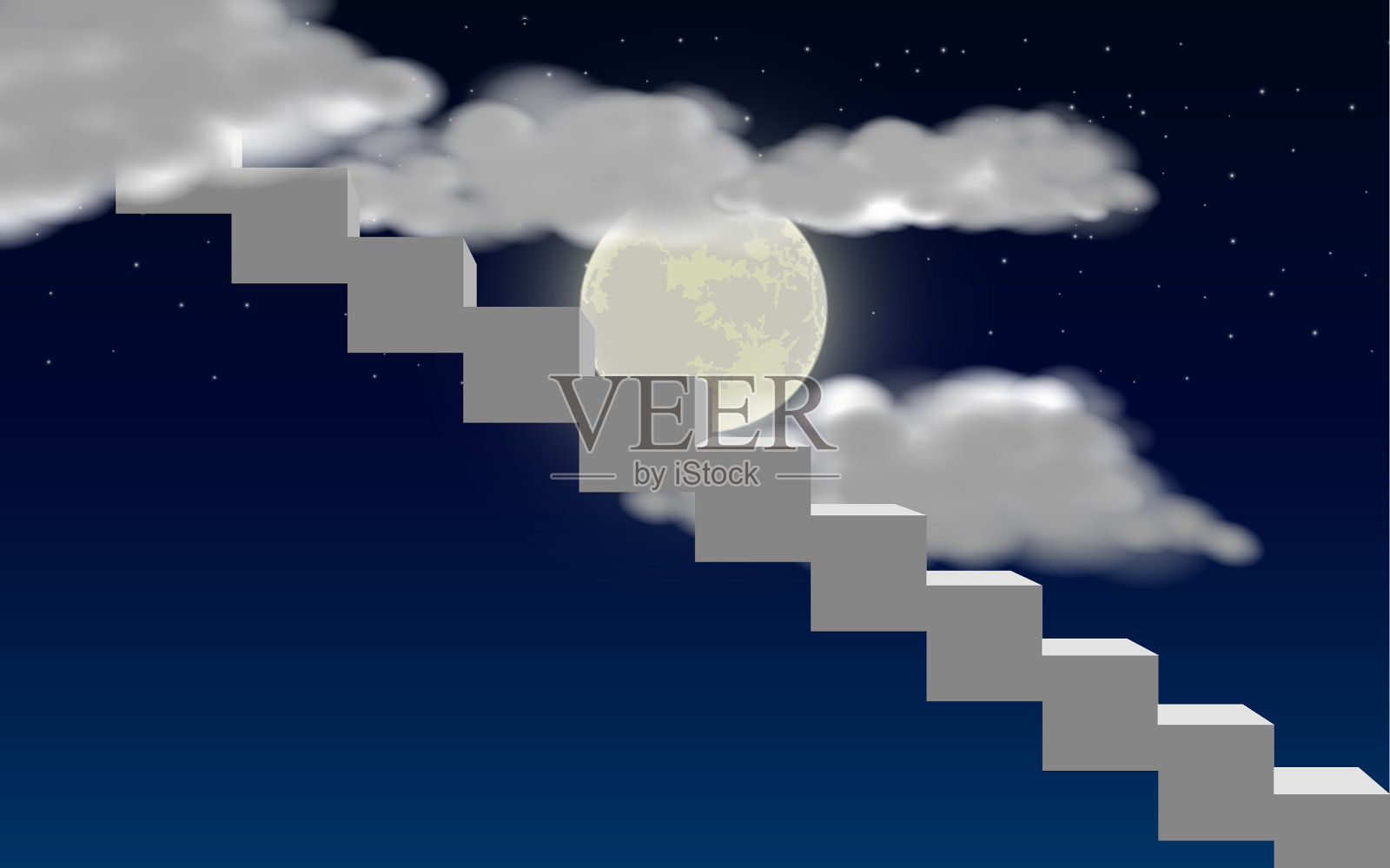 月光下的白色楼梯插画图片素材