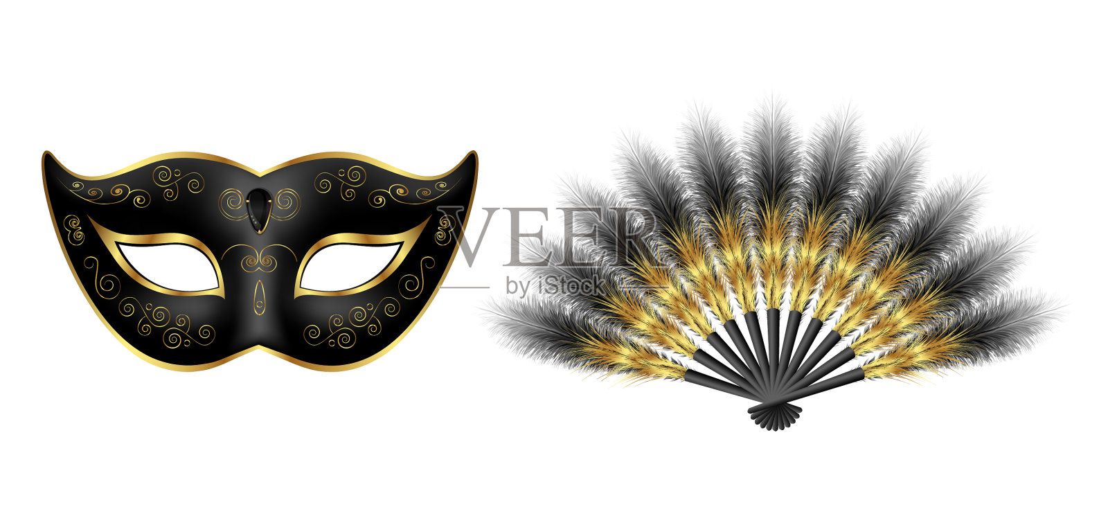 黑色嘉年华威尼斯面具化妆羽毛设计元素图片