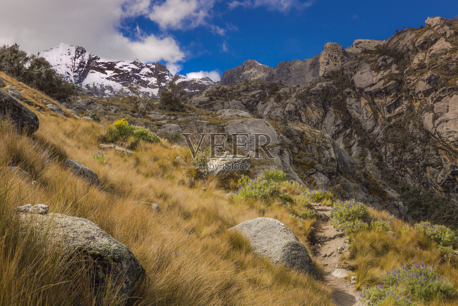 布兰卡山脉的风景:秘鲁安第斯山脉附近的Churup徒步小径照片摄影图片