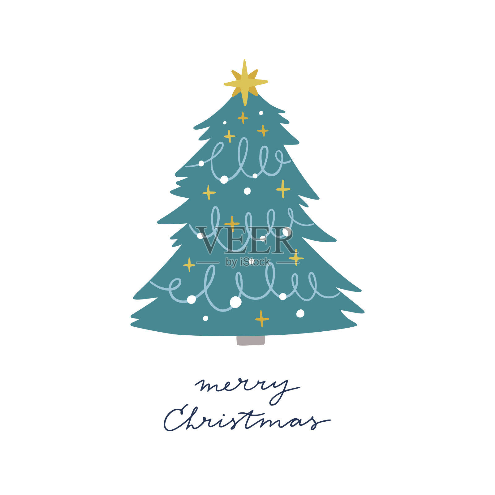 圣诞树矢量插图。圣诞贺卡快乐。节日的圣诞树剪贴画孤立在白色的背景插画图片素材