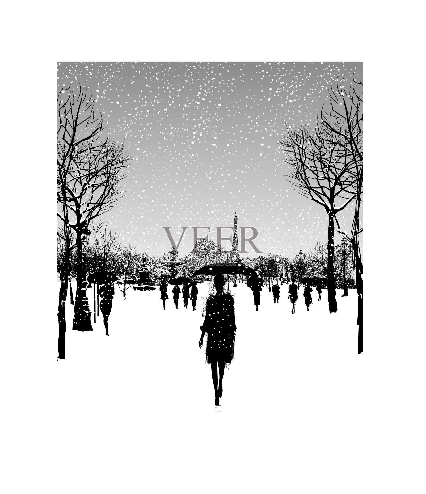 雪下的协和广场，巴黎，法国设计元素图片