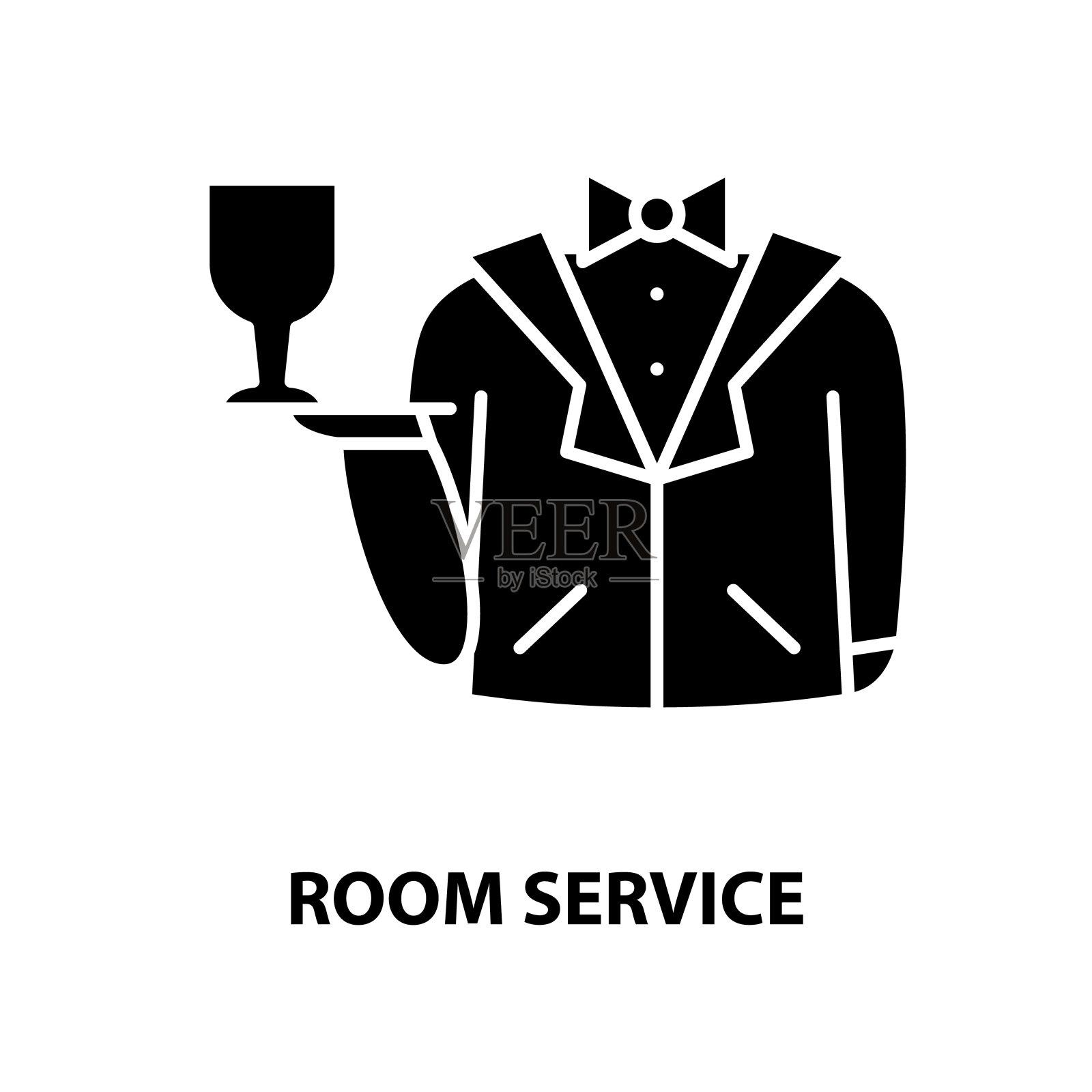 客房服务图标，黑色矢量符号可编辑笔画，概念说明插画图片素材