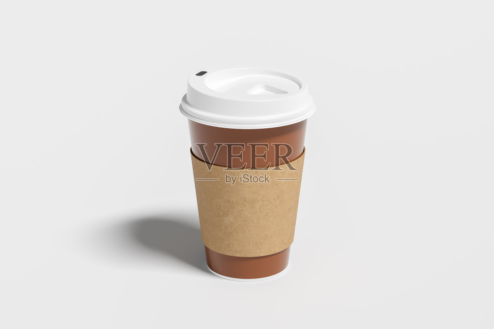 棕色带走咖啡纸杯模型与白色盖与holder在白色背景。照片摄影图片