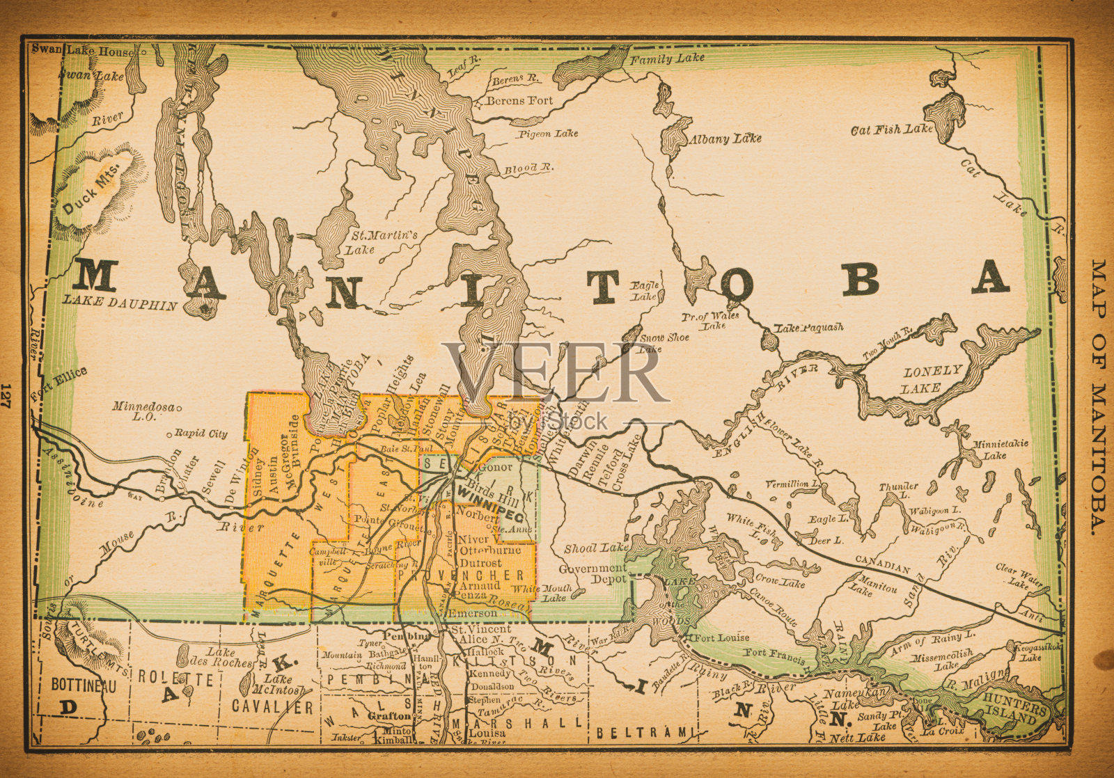 19世纪马尼托巴省的地图插画图片素材
