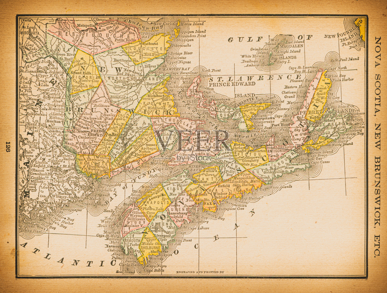 19世纪的新不伦瑞克新斯科舍省地图插画图片素材