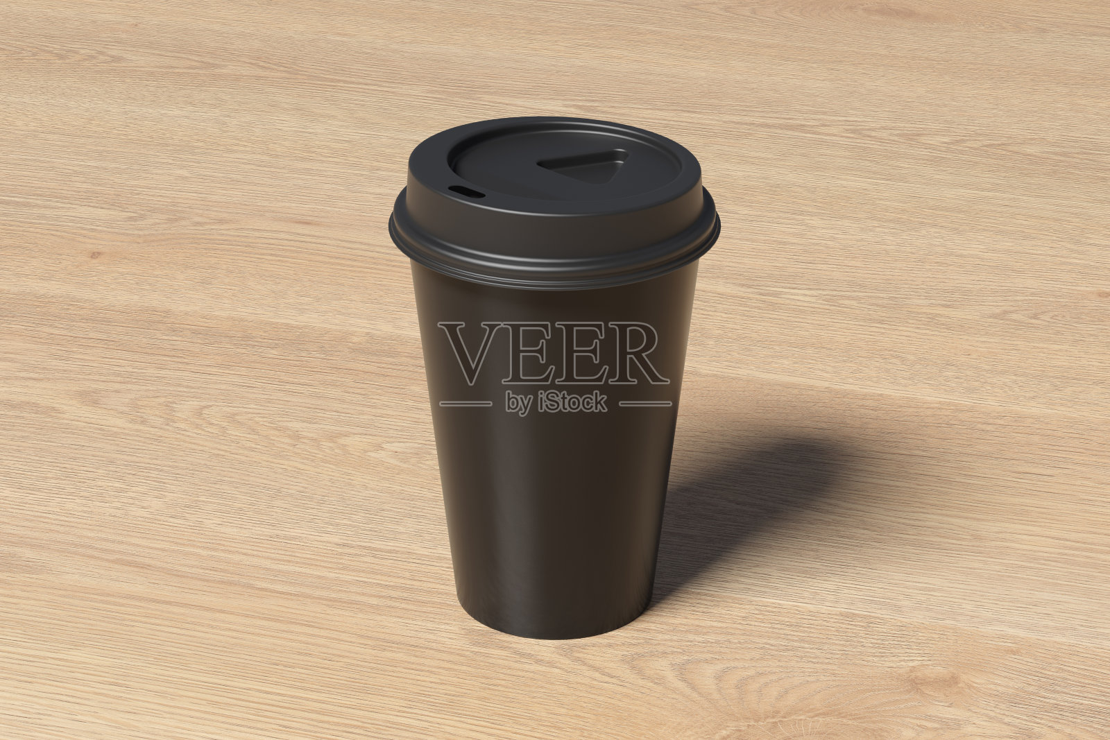 黑色带走咖啡纸杯模拟与黑色盖上木制背景。照片摄影图片
