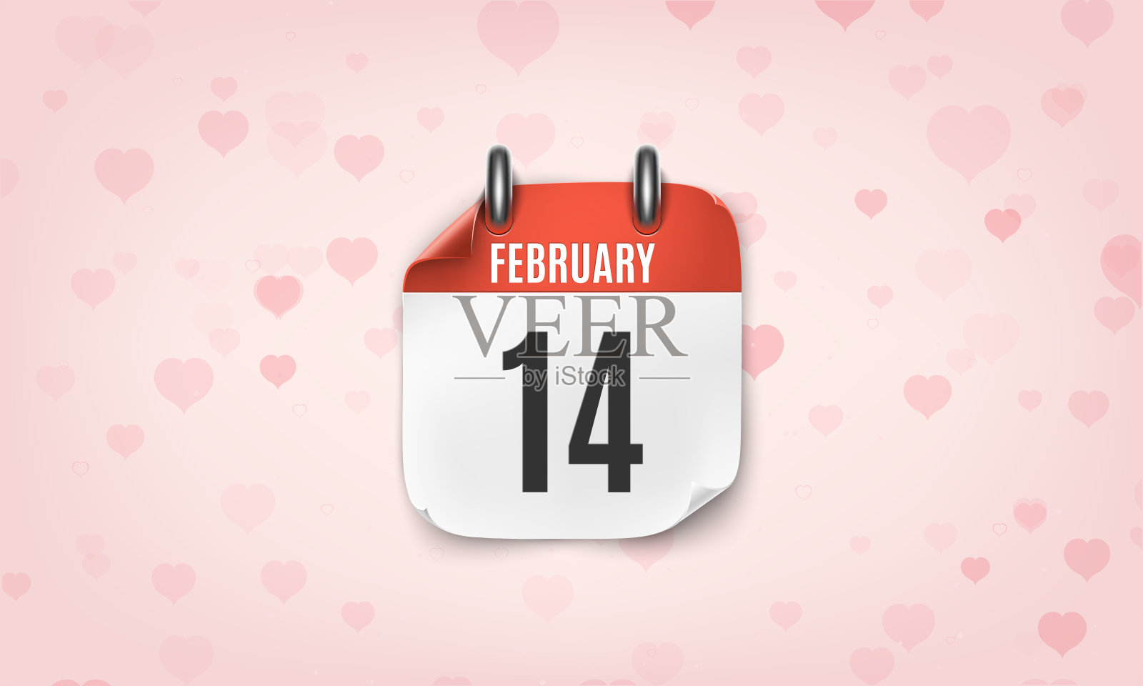 2月14日现实日历图标粉红色的背景与心。插画图片素材
