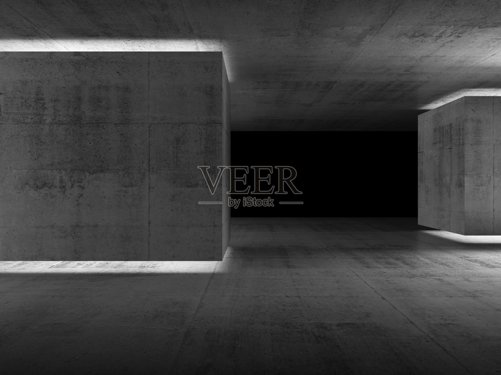 抽象的黑色混凝土室内背景，开放的空间照片摄影图片