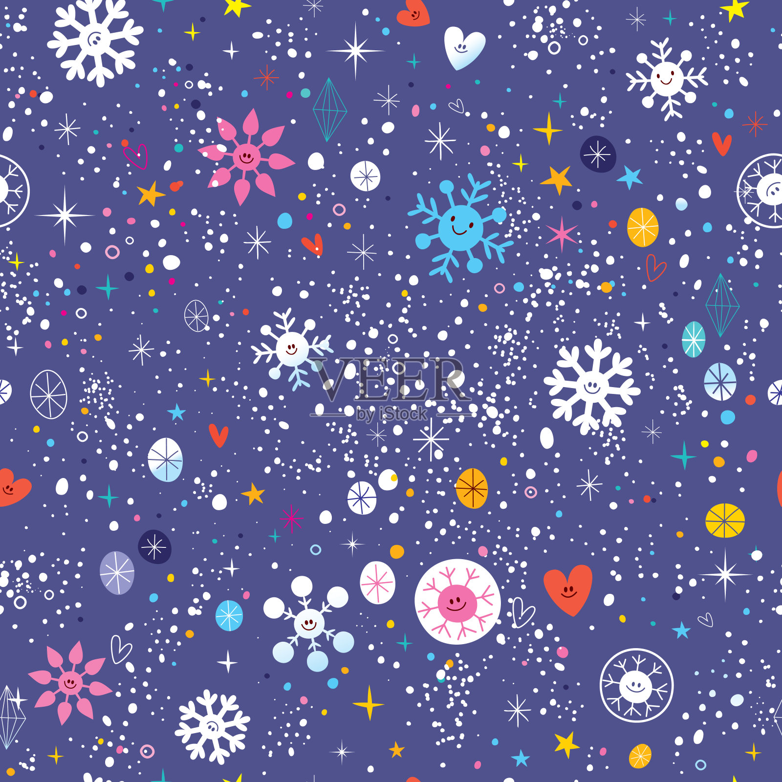 可爱的雪花冬夜天空无缝图案插画图片素材