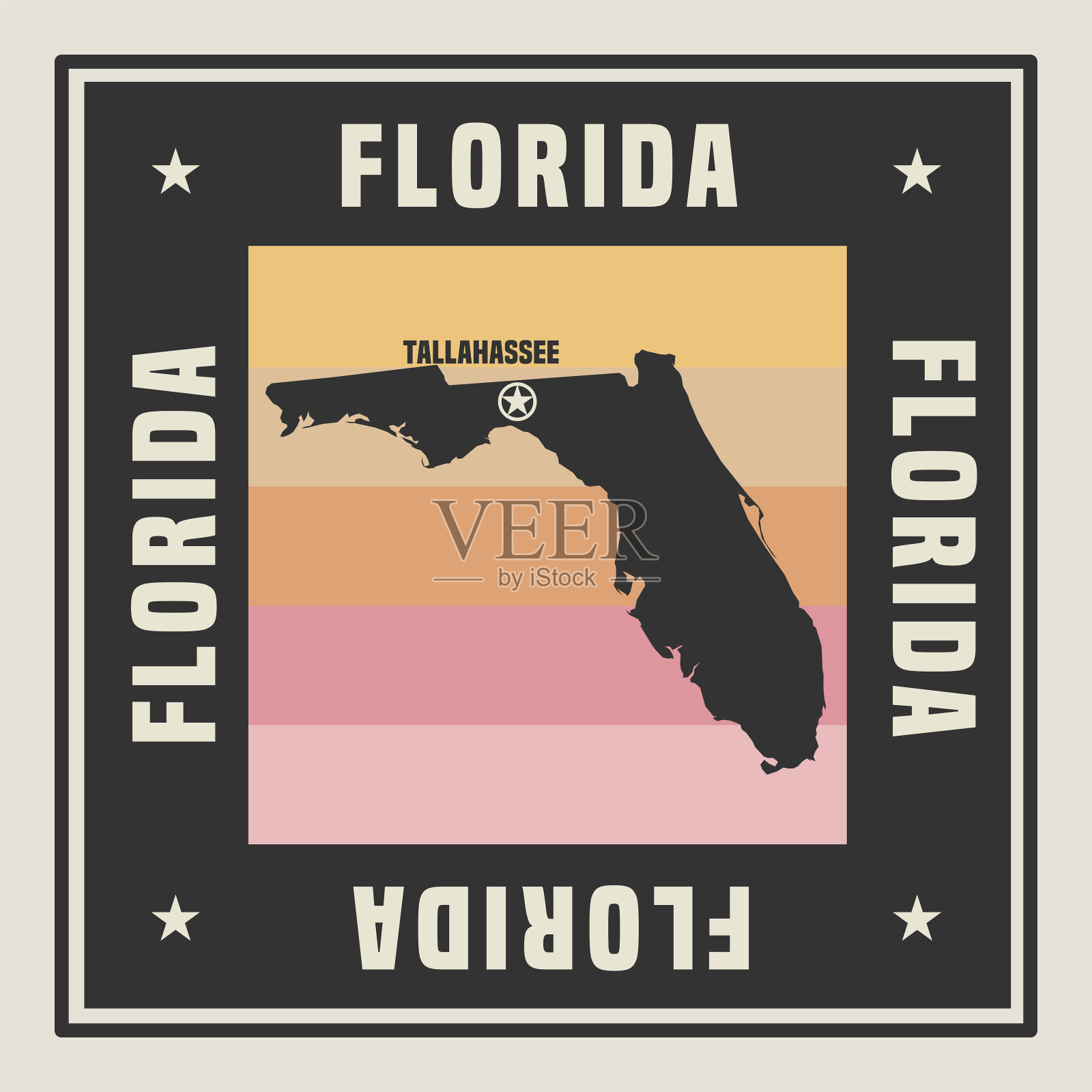 抽象的方形邮票或签名与美国佛罗里达州的名字插画图片素材