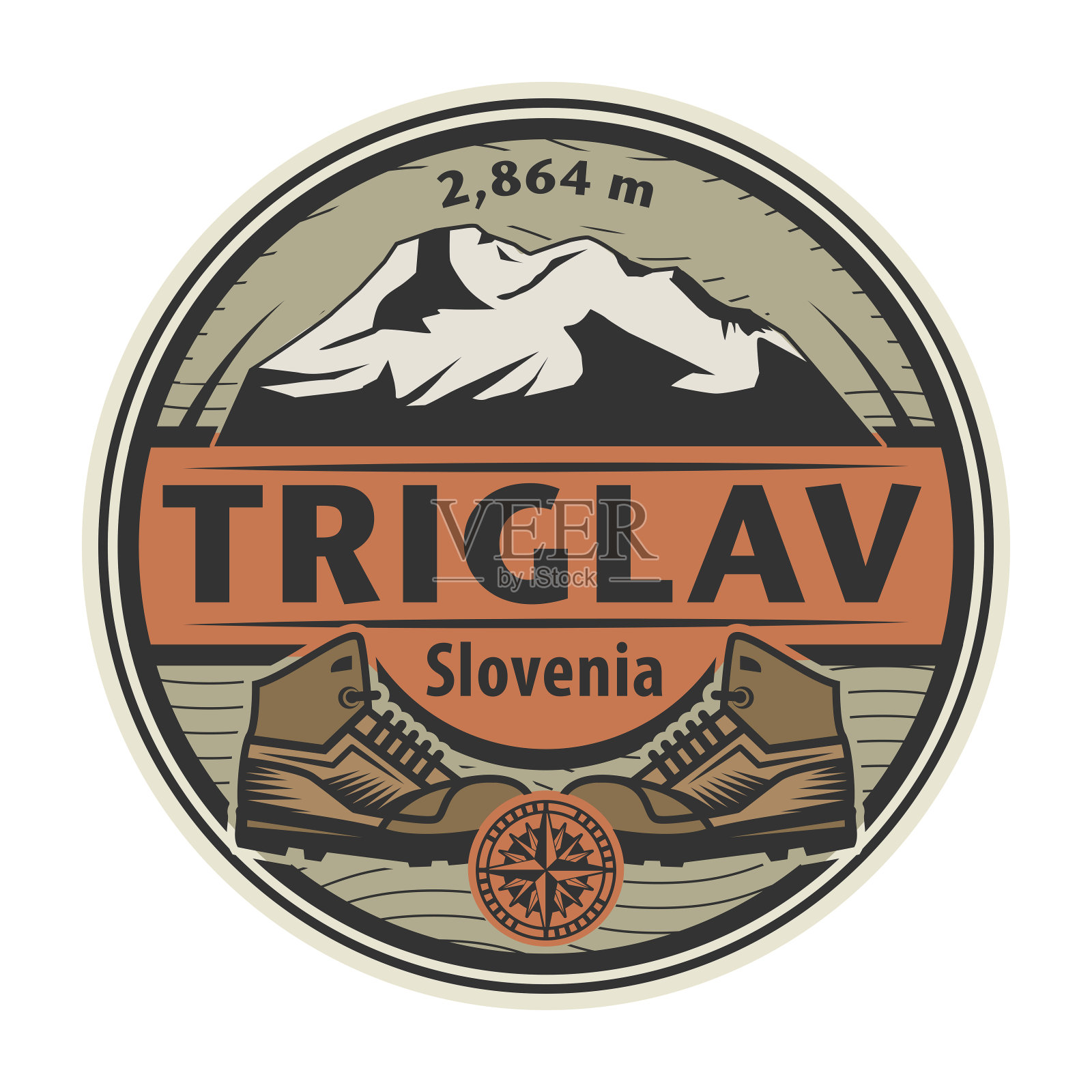 斯洛文尼亚Triglav峰的抽象图章或徽章插画图片素材