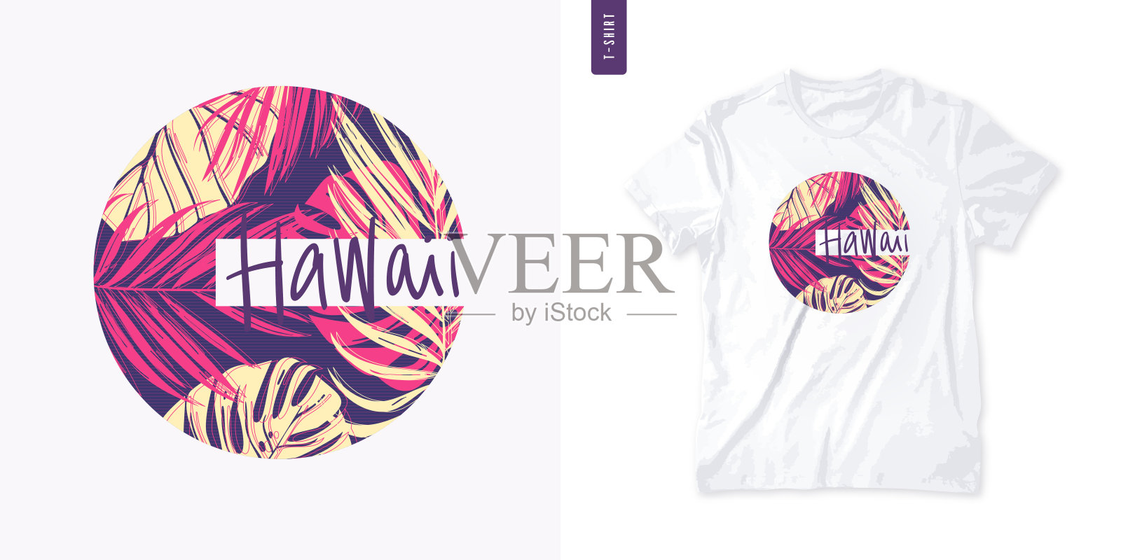 字母夏威夷夏季图案t恤设计，热带印花，矢量插图插画图片素材