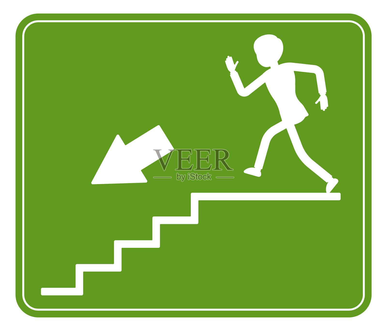 紧急下楼梯出口标志，绿色安全疏散指示设计元素图片