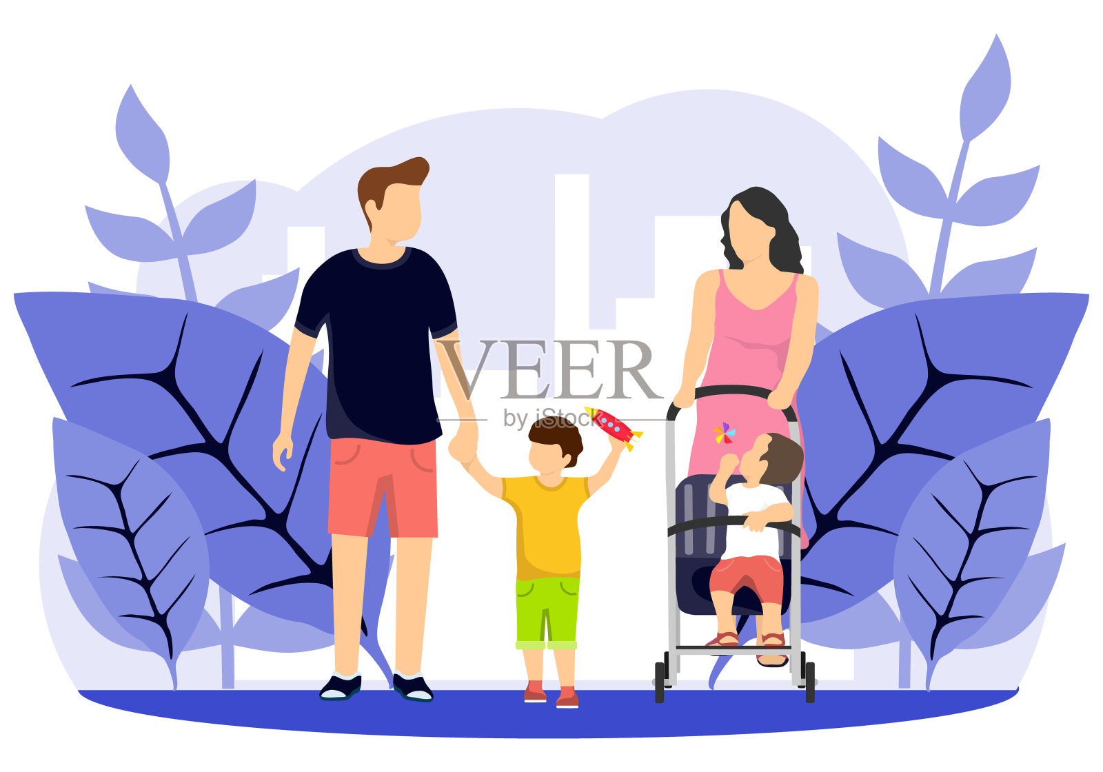 家人，爸爸，妈妈，儿子和女儿。家庭的概念。矢量插图。向量。插画图片素材