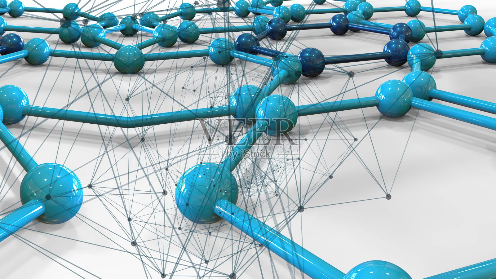 3D插图-蓝色连接点，点和线在连接的分子背景照片摄影图片
