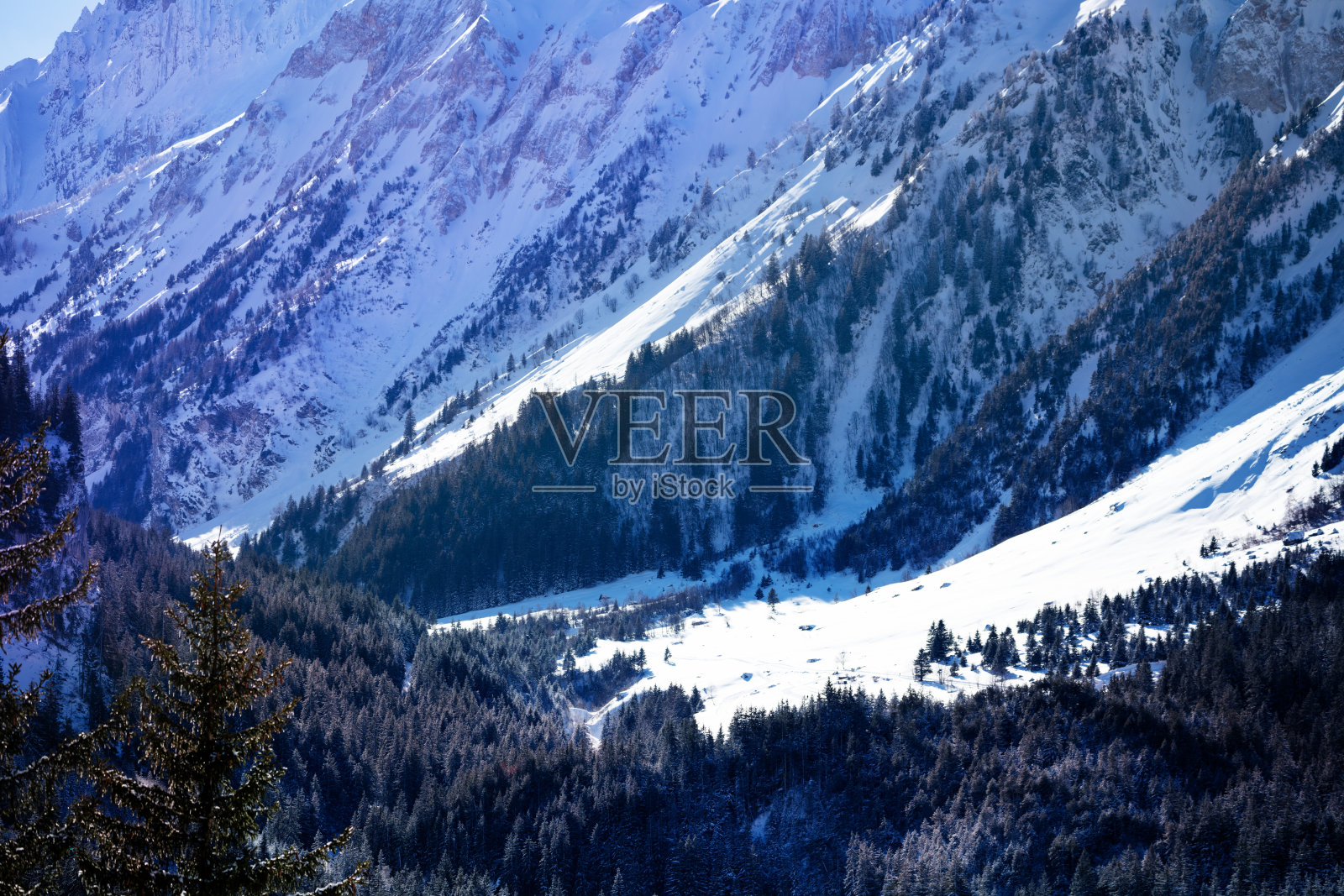 从山上看Pralognan-la-Vanoise山谷照片摄影图片