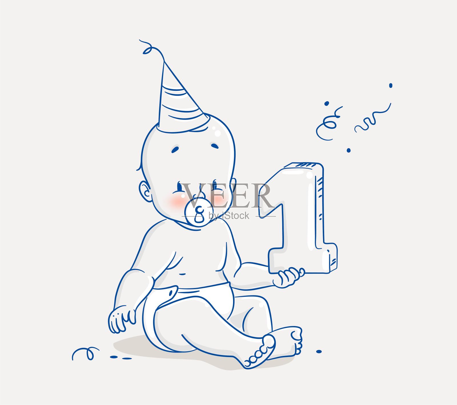 可爱的小男孩庆祝他的第一个生日。插画图片素材