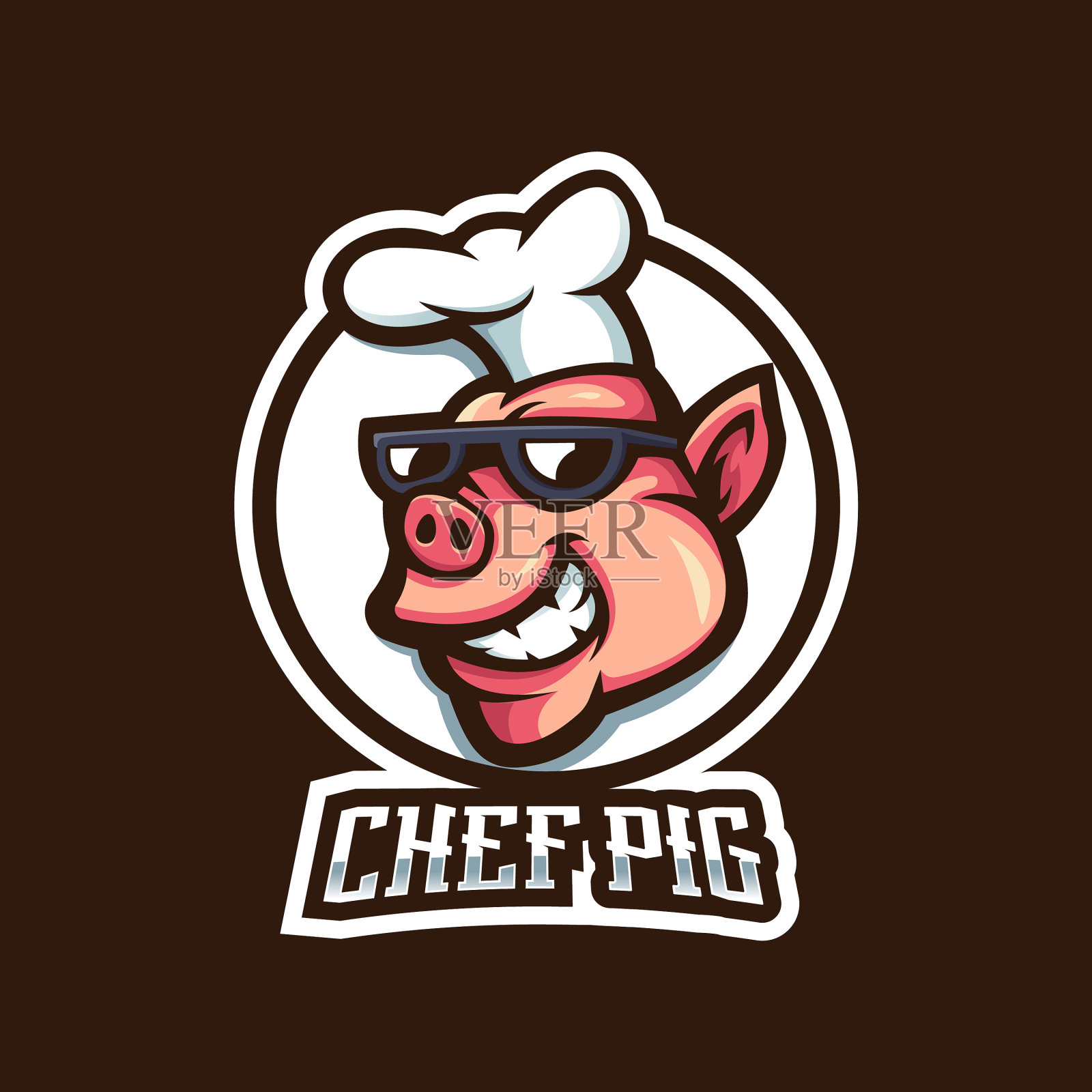 有趣的厨师猪标志吉祥物带插画图片素材_ID:437663889-Veer图库