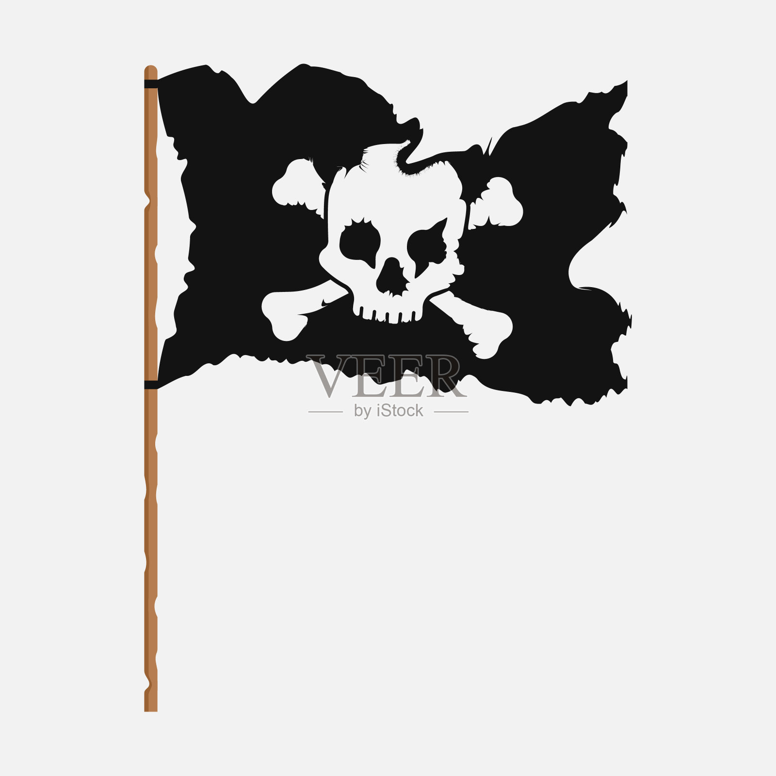 带有白色骷髅标志的撕破的海盗旗。矢量插图。设计元素图片