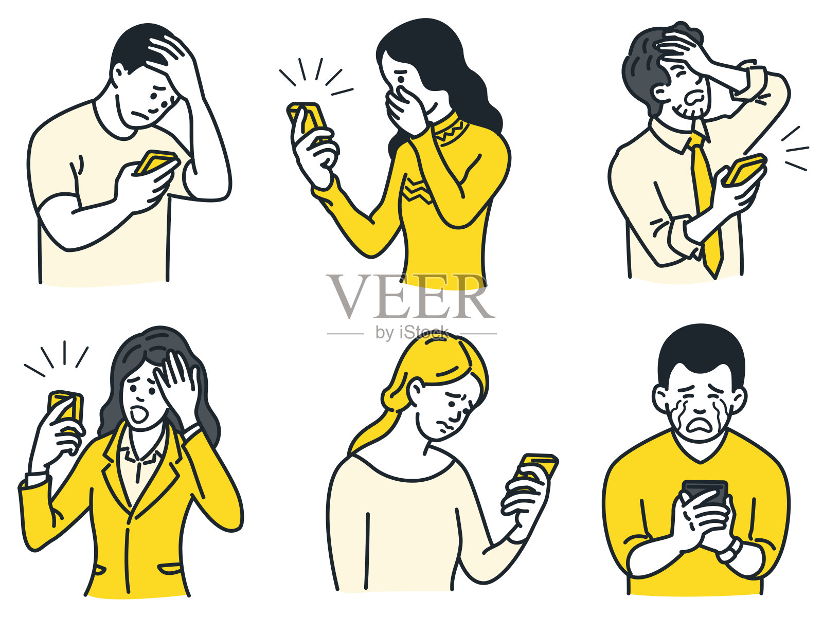 人们使用智能手机时情绪不愉快插画图片素材