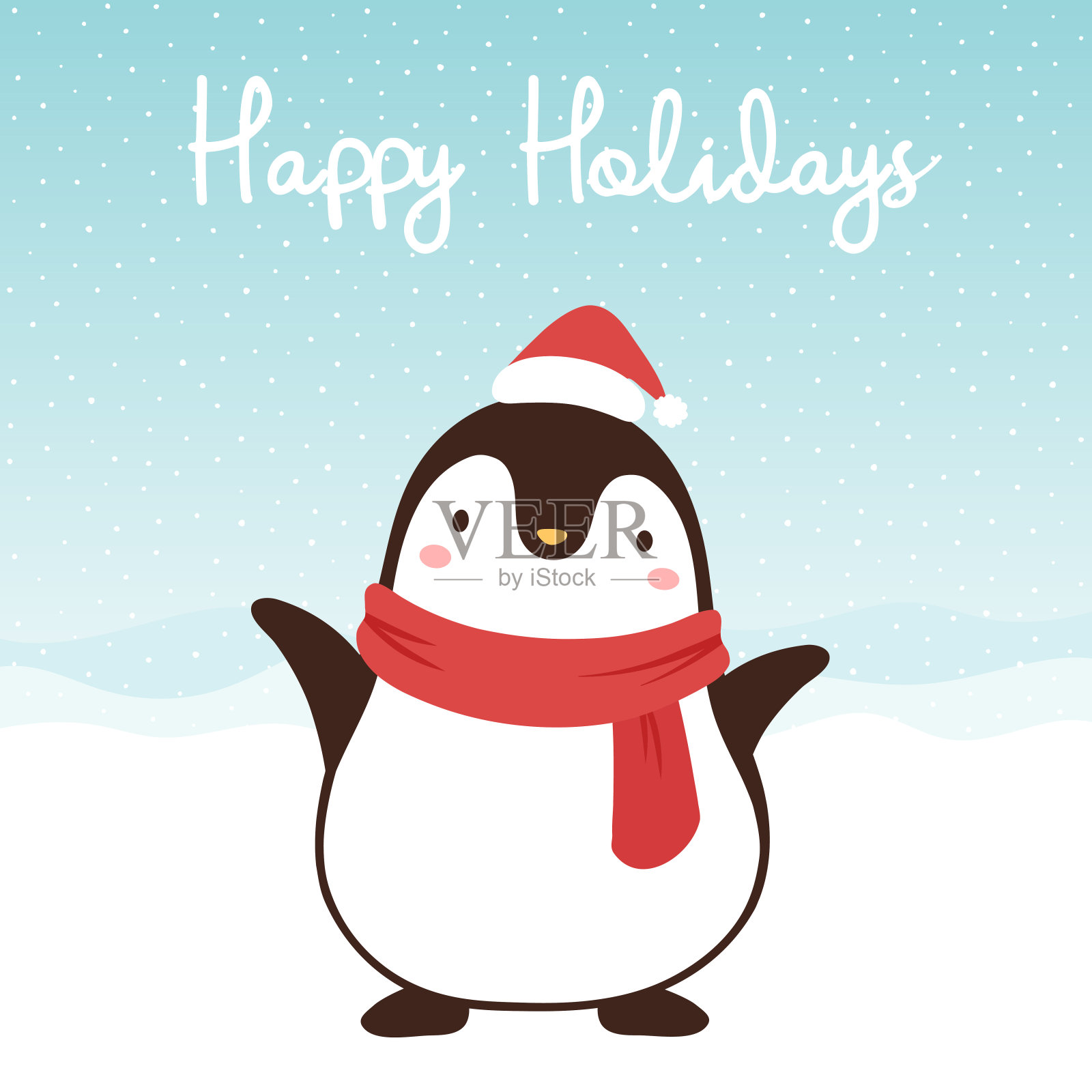 可爱的企鹅与圣诞节插画图片素材